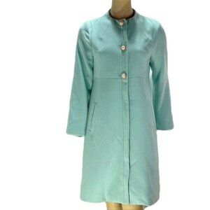 Jolie Brown Womens Long Turquoise Wool Blend Coat  Button Closure & Lined  Size